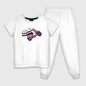 Детская пижама хлопок с принтом Панды на мопеде в Екатеринбурге, 100% хлопок |  брюки и футболка прямого кроя, без карманов, на брюках мягкая резинка на поясе и по низу штанин
 | животные | звери | медведь | мишка | мопед | панда | японский мишка