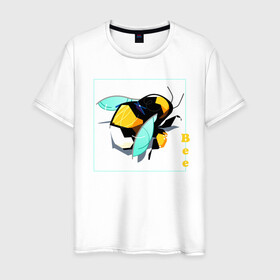 Мужская футболка хлопок с принтом Пчелка в Екатеринбурге, 100% хлопок | прямой крой, круглый вырез горловины, длина до линии бедер, слегка спущенное плечо. | арт | мед | насекомое | рисунок