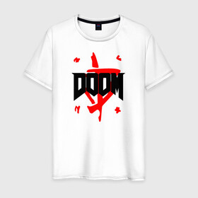 Мужская футболка хлопок с принтом DOOM (2 ЛОГО) в Екатеринбурге, 100% хлопок | прямой крой, круглый вырез горловины, длина до линии бедер, слегка спущенное плечо. | Тематика изображения на принте: doom | doom eternal | doom monster | eternal | дум | дуум