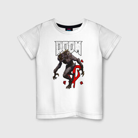 Детская футболка хлопок с принтом DOOM (ЧУДОВИЩЕ) в Екатеринбурге, 100% хлопок | круглый вырез горловины, полуприлегающий силуэт, длина до линии бедер | Тематика изображения на принте: doom | doom eternal | doom monster | eternal | дум | дуум