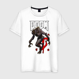 Мужская футболка хлопок с принтом DOOM (ЧУДОВИЩЕ) в Екатеринбурге, 100% хлопок | прямой крой, круглый вырез горловины, длина до линии бедер, слегка спущенное плечо. | doom | doom eternal | doom monster | eternal | дум | дуум
