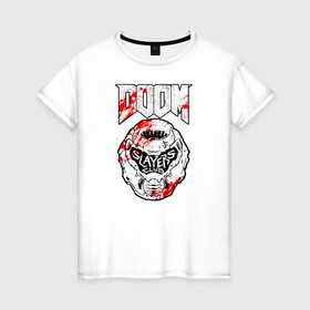 Женская футболка хлопок с принтом DOOM (SLAYERS) в Екатеринбурге, 100% хлопок | прямой крой, круглый вырез горловины, длина до линии бедер, слегка спущенное плечо | doom | doom eternal | doom monster | eternal | дум | дуум