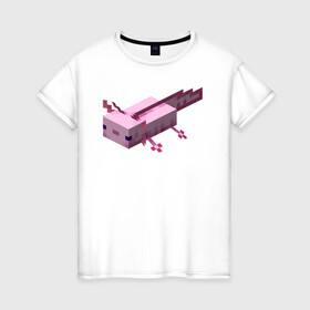 Женская футболка хлопок с принтом Аксолотль | Axolotl в Екатеринбурге, 100% хлопок | прямой крой, круглый вырез горловины, длина до линии бедер, слегка спущенное плечо | minecraft | аксолотль | морское животное | розовый | рыба