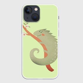 Чехол для iPhone 13 mini с принтом Хамелеон в Екатеринбурге,  |  | хамелеон | хамелеон на ветке | хамелеон на дереве | хамелеон на палке | хамелеон с цветами | хамелеоны