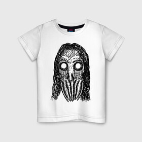 Детская футболка хлопок с принтом Череп с волосами и щупальцами в Екатеринбурге, 100% хлопок | круглый вырез горловины, полуприлегающий силуэт, длина до линии бедер | dead | halloween | horror | lovecraft | skull | suspense | witch | zombie