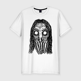 Мужская футболка хлопок Slim с принтом Череп с волосами и щупальцами в Екатеринбурге, 92% хлопок, 8% лайкра | приталенный силуэт, круглый вырез ворота, длина до линии бедра, короткий рукав | dead | halloween | horror | lovecraft | skull | suspense | witch | zombie