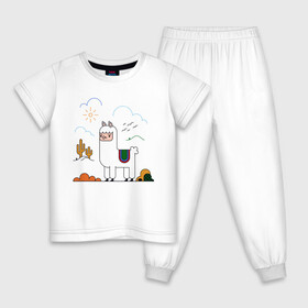 Детская пижама хлопок с принтом Little Alpaka в Екатеринбурге, 100% хлопок |  брюки и футболка прямого кроя, без карманов, на брюках мягкая резинка на поясе и по низу штанин
 | Тематика изображения на принте: альпака | детские | женские | звери | лама