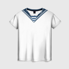 Женская футболка 3D с принтом Матроска парадная ВМФ в Екатеринбурге, 100% полиэфир ( синтетическое хлопкоподобное полотно) | прямой крой, круглый вырез горловины, длина до линии бедер | вмф | военная форма | день флота | матроска