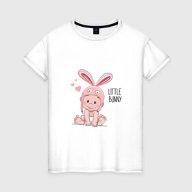 Женская футболка хлопок с принтом Мой зайчонок в Екатеринбурге, 100% хлопок | прямой крой, круглый вырез горловины, длина до линии бедер, слегка спущенное плечо | little | little bunny | зайчик | малыш | младенец | новорожденный | ребенок