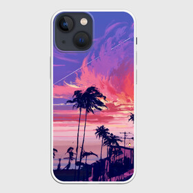 Чехол для iPhone 13 mini с принтом Пейзаж в Екатеринбурге,  |  | америка | закат | летний | лето | майами | море | пальмы | пейзаж | пляж | рассвет