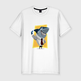 Мужская футболка хлопок Slim с принтом Я на деле в Екатеринбурге, 92% хлопок, 8% лайкра | приталенный силуэт, круглый вырез ворота, длина до линии бедра, короткий рукав | Тематика изображения на принте: акула | бизнес | бизнесмен | галстук | зубы | морской | профессионал | рыба | хищник