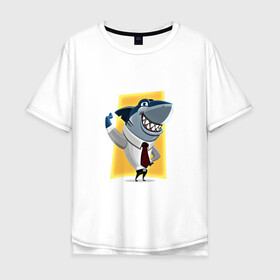 Мужская футболка хлопок Oversize с принтом Я на деле в Екатеринбурге, 100% хлопок | свободный крой, круглый ворот, “спинка” длиннее передней части | Тематика изображения на принте: акула | бизнес | бизнесмен | галстук | зубы | морской | профессионал | рыба | хищник