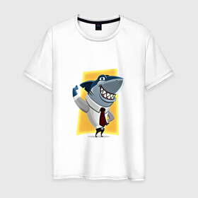 Мужская футболка хлопок с принтом Я на деле в Екатеринбурге, 100% хлопок | прямой крой, круглый вырез горловины, длина до линии бедер, слегка спущенное плечо. | акула | бизнес | бизнесмен | галстук | зубы | морской | профессионал | рыба | хищник