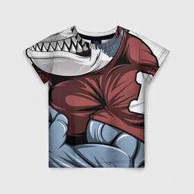 Детская футболка 3D с принтом Акула в Екатеринбурге, 100% гипоаллергенный полиэфир | прямой крой, круглый вырез горловины, длина до линии бедер, чуть спущенное плечо, ткань немного тянется | акула | бодибилдер | зубы | морской | первое место | первый | рыба | хищник