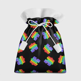 Подарочный 3D мешок с принтом поп ит  пазлы на черном в Екатеринбурге, 100% полиэстер | Размер: 29*39 см | Тематика изображения на принте: pop it | антистресс | детский | игрушка | лего | лопай | пазлы | поп ит | пузыри | пупырка | радужный | разноцветный | тетрис | шарик