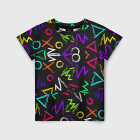 Детская футболка 3D с принтом Геометрия в Екатеринбурге, 100% гипоаллергенный полиэфир | прямой крой, круглый вырез горловины, длина до линии бедер, чуть спущенное плечо, ткань немного тянется | абстракция | геометрия | зигзаг | крестики | крестики нолики | круги | тренды | треугольник | фигуры