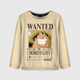 Детский лонгслив 3D с принтом WANTED Monkey D. Luffy в Екатеринбурге, 100% полиэстер | длинные рукава, круглый вырез горловины, полуприлегающий силуэт
 | Тематика изображения на принте: anime | manga | monkey d. luffy | one piece | аниме | большой куш | ван пис | вон пис | гол д. роджер | кайдо | король пиратов | луфи | луффи | манга | манки д. луффи | нами | нико робин | пират | портгас д. эйс | ророноа зоро