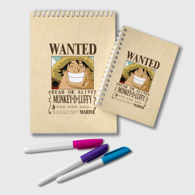 Блокнот с принтом WANTED Monkey D. Luffy в Екатеринбурге, 100% бумага | 48 листов, плотность листов — 60 г/м2, плотность картонной обложки — 250 г/м2. Листы скреплены удобной пружинной спиралью. Цвет линий — светло-серый
 | Тематика изображения на принте: anime | manga | monkey d. luffy | one piece | аниме | большой куш | ван пис | вон пис | гол д. роджер | кайдо | король пиратов | луфи | луффи | манга | манки д. луффи | нами | нико робин | пират | портгас д. эйс | ророноа зоро