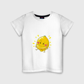 Детская футболка хлопок с принтом Лимон каннибал  в Екатеринбурге, 100% хлопок | круглый вырез горловины, полуприлегающий силуэт, длина до линии бедер | долька | кислый | лимон | лицо | фрукт | фрукты