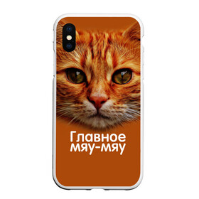 Чехол для iPhone XS Max матовый с принтом ГЛАВНОЕ МЯУ-МЯУ в Екатеринбурге, Силикон | Область печати: задняя сторона чехла, без боковых панелей | Тематика изображения на принте: главное мяу мяу | животные | кот | кошка | мордочка | мяу | рыжий