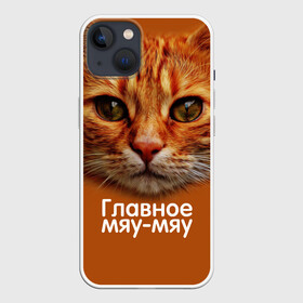 Чехол для iPhone 13 с принтом ГЛАВНОЕ МЯУ МЯУ в Екатеринбурге,  |  | главное мяу мяу | животные | кот | кошка | мордочка | мяу | рыжий