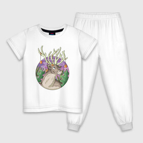 Детская пижама хлопок с принтом Рудольф в Екатеринбурге, 100% хлопок |  брюки и футболка прямого кроя, без карманов, на брюках мягкая резинка на поясе и по низу штанин
 | дикое животное | животные | иллюстрация | оленёнок | рудольф