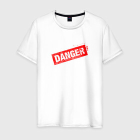 Мужская футболка хлопок с принтом DANGER в Екатеринбурге, 100% хлопок | прямой крой, круглый вырез горловины, длина до линии бедер, слегка спущенное плечо. | минимализм | надпись | опасность | печать | текст