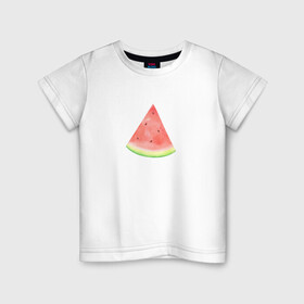 Детская футболка хлопок с принтом Кусок Арбуза в Екатеринбурге, 100% хлопок | круглый вырез горловины, полуприлегающий силуэт, длина до линии бедер | акварель | арбуз | еда | кусок арбуза | рисунок