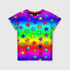 Детская футболка 3D с принтом Радужные звезды в Екатеринбурге, 100% гипоаллергенный полиэфир | прямой крой, круглый вырез горловины, длина до линии бедер, чуть спущенное плечо, ткань немного тянется | baby | children | girl | gradient | kids | neon | rainbow | space | stars | градиент | девчачие | девчачье | детские | детский рисунок | звездочки | звезды | космос | красочные | малышам | неоновые | ночные | радуга | разноцветные