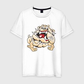 Мужская футболка хлопок с принтом Злая собака в Екатеринбурге, 100% хлопок | прямой крой, круглый вырез горловины, длина до линии бедер, слегка спущенное плечо. | dog | бульдог | злой | пес | псина | собака | собачка | сторожевой пес