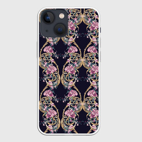 Чехол для iPhone 13 mini с принтом узор из цветов в Екатеринбурге,  |  | абстракция | алые цветы | паттерн | текстуры | узоры | цветочки | цветы