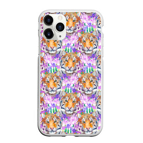 Чехол для iPhone 11 Pro матовый с принтом Тигр в цветах в Екатеринбурге, Силикон |  | абстракция | крупная кошка | паттерн | текстуры | тигр | тигры | узоры