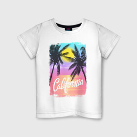 Детская футболка хлопок с принтом California в Екатеринбурге, 100% хлопок | круглый вырез горловины, полуприлегающий силуэт, длина до линии бедер | арт | графика | калифорния | лето | море | пальмы