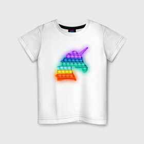 Детская футболка хлопок с принтом POP IT Единорог в Екатеринбурге, 100% хлопок | круглый вырез горловины, полуприлегающий силуэт, длина до линии бедер | it | minecraft | pop | unicorn | детская | детский | единорог | майнкрафт | пиксели | цветной
