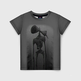 Детская футболка 3D с принтом СИРЕНОГОЛОВЫЙ GRAY в Екатеринбурге, 100% гипоаллергенный полиэфир | прямой крой, круглый вырез горловины, длина до линии бедер, чуть спущенное плечо, ткань немного тянется | siren head | игра | монстр | сиреноголовый | существо | хоррор