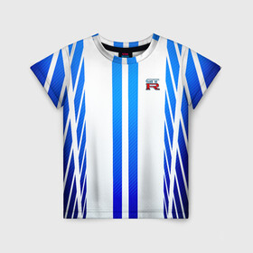 Детская футболка 3D с принтом Форсаж GT-R в Екатеринбурге, 100% гипоаллергенный полиэфир | прямой крой, круглый вырез горловины, длина до линии бедер, чуть спущенное плечо, ткань немного тянется | gt r | полосы | расцветка | синие линий | спорт | тачки | форсаж