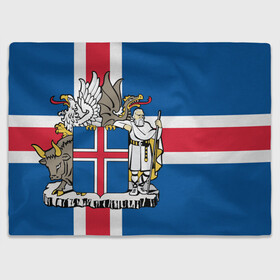 Плед 3D с принтом Флаг и Герб Исландии в Екатеринбурге, 100% полиэстер | закругленные углы, все края обработаны. Ткань не мнется и не растягивается | бык | герб | грифон | дракон | исландии | исландия | коровы | красный | линии | орел | пастух | синий | флаг