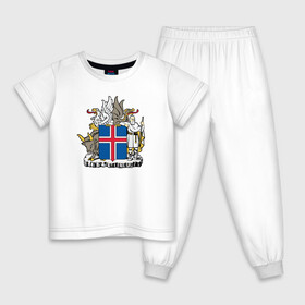 Детская пижама хлопок с принтом Герб Исландии в Екатеринбурге, 100% хлопок |  брюки и футболка прямого кроя, без карманов, на брюках мягкая резинка на поясе и по низу штанин
 | бык | герб | грифон | дракон | исландии | исландия | коровы | красный | линии | орел | пастух | синий | флаг