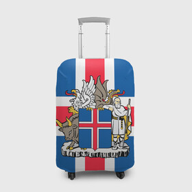 Чехол для чемодана 3D с принтом Флаг и Герб Исландии в Екатеринбурге, 86% полиэфир, 14% спандекс | двустороннее нанесение принта, прорези для ручек и колес | бык | герб | грифон | дракон | исландии | исландия | коровы | красный | линии | орел | пастух | синий | флаг