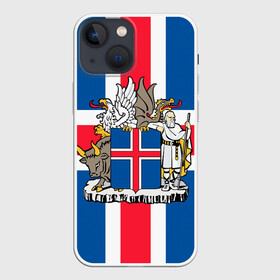 Чехол для iPhone 13 mini с принтом Флаг и Герб Исландии в Екатеринбурге,  |  | бык | герб | грифон | дракон | исландии | исландия | коровы | красный | линии | орел | пастух | синий | флаг