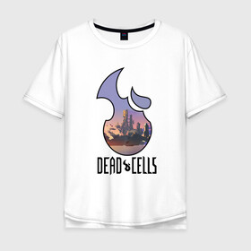 Мужская футболка хлопок Oversize с принтом Dead Cells logo landscape в Екатеринбурге, 100% хлопок | свободный крой, круглый ворот, “спинка” длиннее передней части | cell | cells | dead | dead cells | game | gamer | games | metroidvania | roguelike | игра | игры