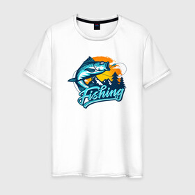 Мужская футболка хлопок с принтом Рыбалка в Екатеринбурге, 100% хлопок | прямой крой, круглый вырез горловины, длина до линии бедер, слегка спущенное плечо. | fishing | поклёвка | рыба | рыбалка | рыболов | спиннинг | удочка | фишинг | хобби