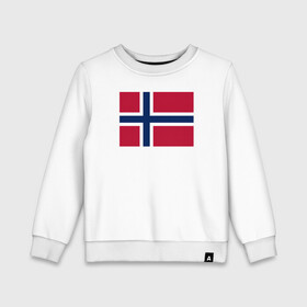 Детский свитшот хлопок с принтом Норвегия | Флаг Норвегии в Екатеринбурге, 100% хлопок | круглый вырез горловины, эластичные манжеты, пояс и воротник | красный | линии | норвегии | норвегия | синий | флаг | флаг норвегии