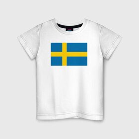 Детская футболка хлопок с принтом Швеция | Флаг Швеции в Екатеринбурге, 100% хлопок | круглый вырез горловины, полуприлегающий силуэт, длина до линии бедер | герб | желтый | знак | линии | прямоугольник | символика | синий | флаг | швеции | швеция