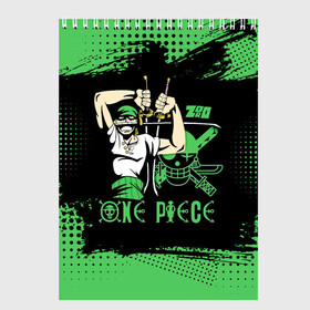 Скетчбук с принтом Ророноа Зоро лого One Piece в Екатеринбурге, 100% бумага
 | 48 листов, плотность листов — 100 г/м2, плотность картонной обложки — 250 г/м2. Листы скреплены сверху удобной пружинной спиралью | anime | manga | one piece | zoro roronoa | аниме | большой куш | ван пис | великий флот | вон пис | зородзюро | король пиратов | манга | мечник | охотник за головами | охотник на пиратов | пират