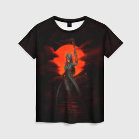 Женская футболка 3D с принтом Blood moon в Екатеринбурге, 100% полиэфир ( синтетическое хлопкоподобное полотно) | прямой крой, круглый вырез горловины, длина до линии бедер | bloodborne | game | games | stranger | бладборн | игра | игры | соулс | странник