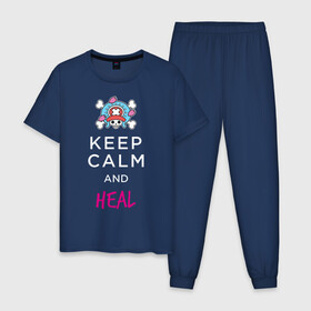 Мужская пижама хлопок с принтом KEEP CALM and HEAL | Tony Tony Chopper в Екатеринбурге, 100% хлопок | брюки и футболка прямого кроя, без карманов, на брюках мягкая резинка на поясе и по низу штанин
 | Тематика изображения на принте: one piece | tony tony chopper | аниме | большой куш | ван пис | великий флот | вон пис | врач | любитель сладкой ваты | манга | ниндзя пирато минко самурайский альянс | пират | пираты соломенной шляпы