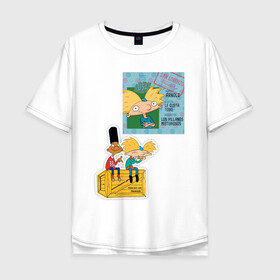 Мужская футболка хлопок Oversize с принтом HEY ARNOLD! II в Екатеринбурге, 100% хлопок | свободный крой, круглый ворот, “спинка” длиннее передней части | animation | kids | school | мультфильмы | приключения | школа