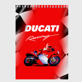 Скетчбук с принтом DUCATI / ДУКАТИ / RACING в Екатеринбурге, 100% бумага
 | 48 листов, плотность листов — 100 г/м2, плотность картонной обложки — 250 г/м2. Листы скреплены сверху удобной пружинной спиралью | ducati | motorcycle | motosport | racing | speed | sport | байк. | гонки | двигатель | дукати | мото | мотокросс | мотоспорт | мототриал | мотоцикл | скорость | спорт