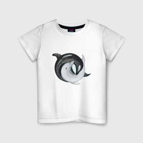 Детская футболка хлопок с принтом Инь Янь в Екатеринбурге, 100% хлопок | круглый вырез горловины, полуприлегающий силуэт, длина до линии бедер | гармония | дельфины | инь и янь | любовь | слияние
